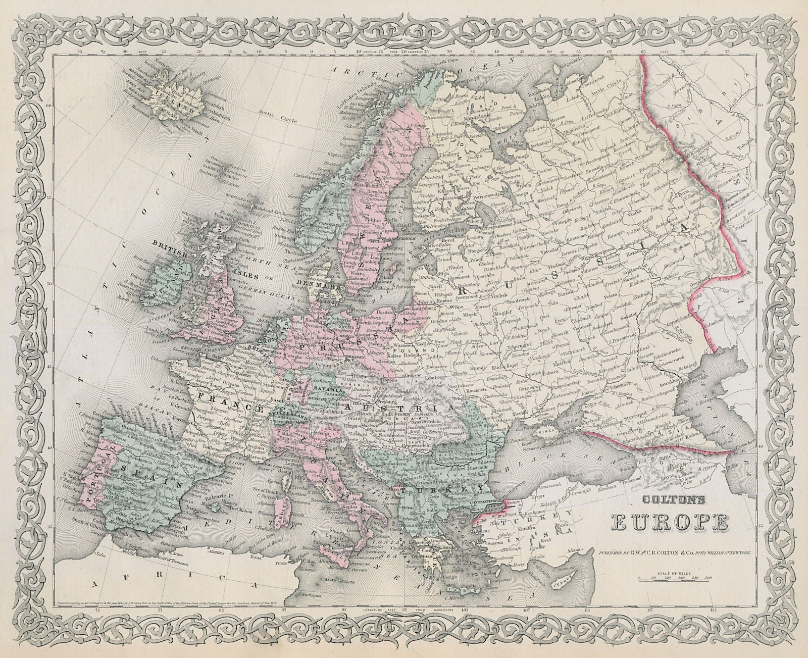 Colton's Europe. Decorative antique map 1869 old plan chart